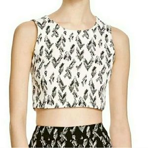Aqua Ivory and Black Sleeveless Crop Top Sz S NWT